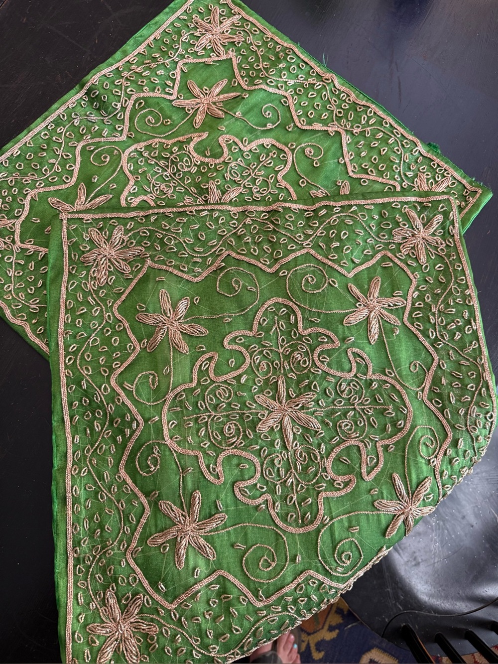 2 Hand-Embroidered Green Decorative pillow covers